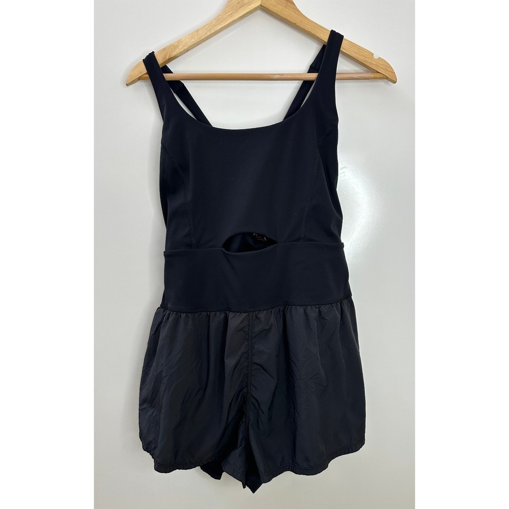 Free People FP Movement Righteous Runsie Black Pull On Romper Strappy Cutout L - Picture 2 of 16